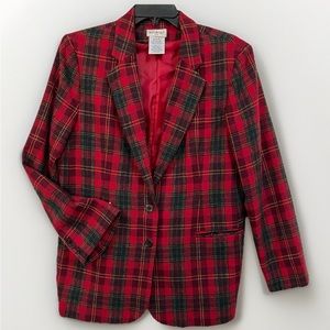 Vintage White Stag Red Plaid Women's Blazer Size 14